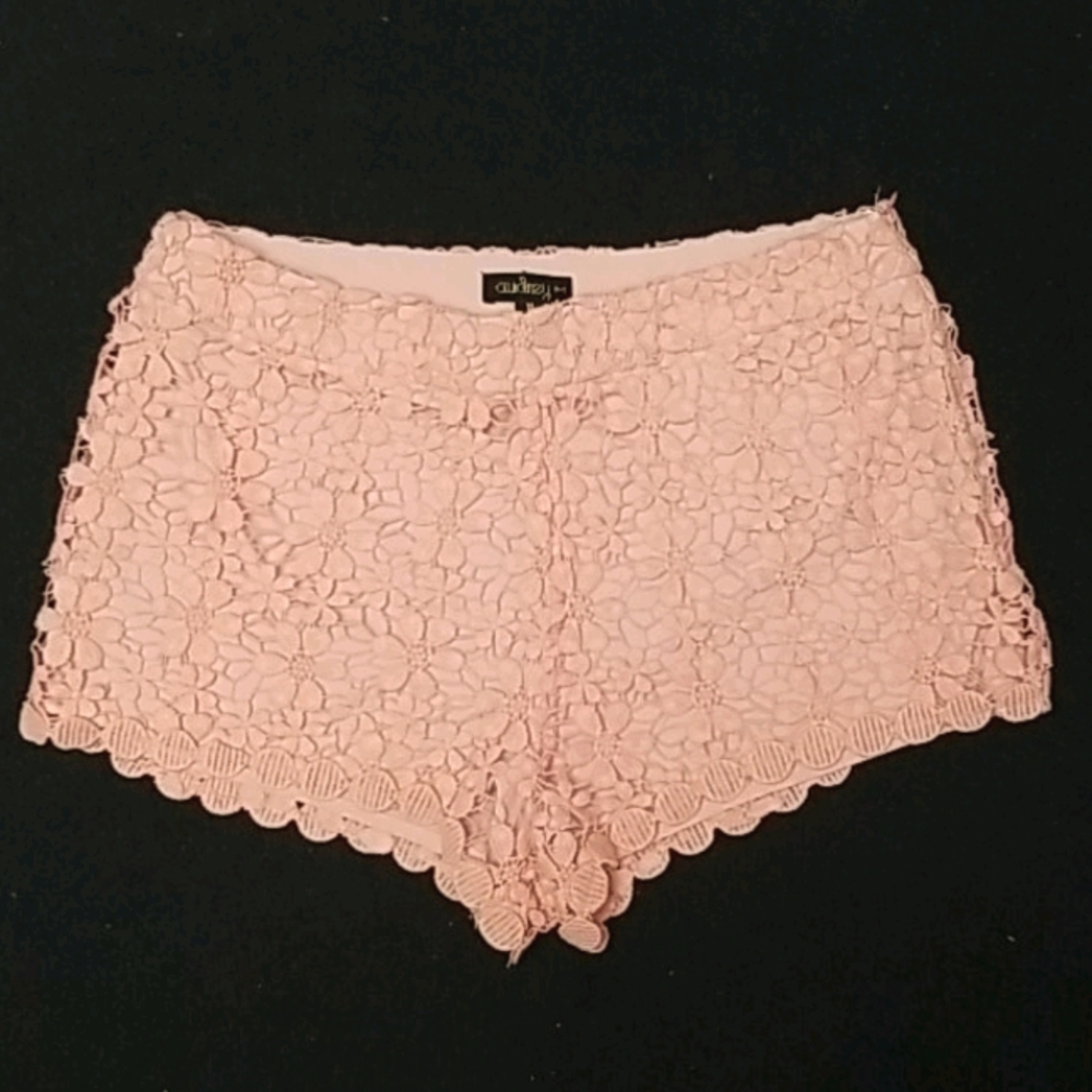 Sexy Lacey Overlay Salmon Pink Audrey Shorts Crocheted MEDIUM high waisted LA